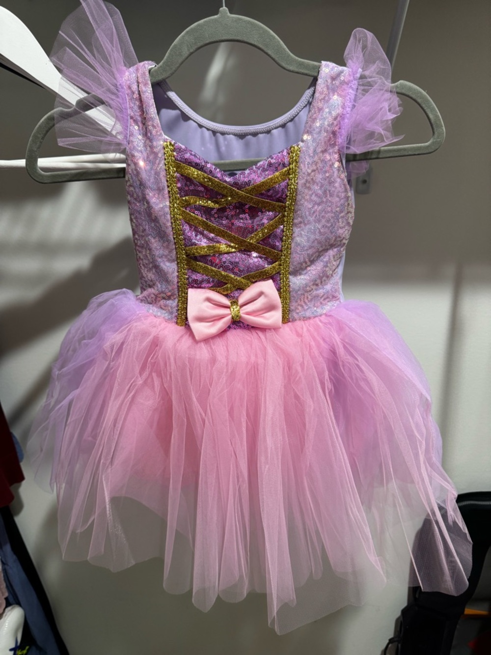 Girls Princess Rapunzel Dress Costume Pink Purple Tutu glitter size XS/S Disney